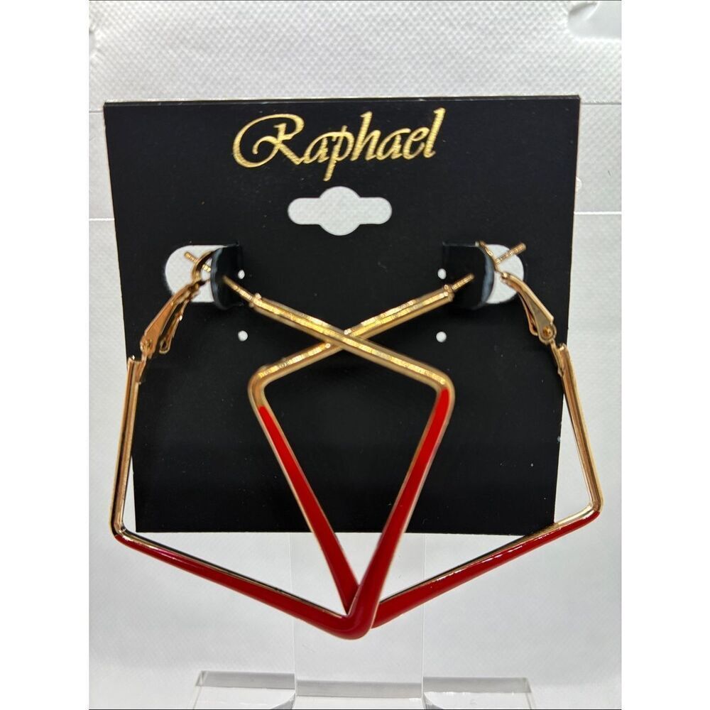 3For$20 Raphael Gold and Red Angular Hoop Earrings for Women